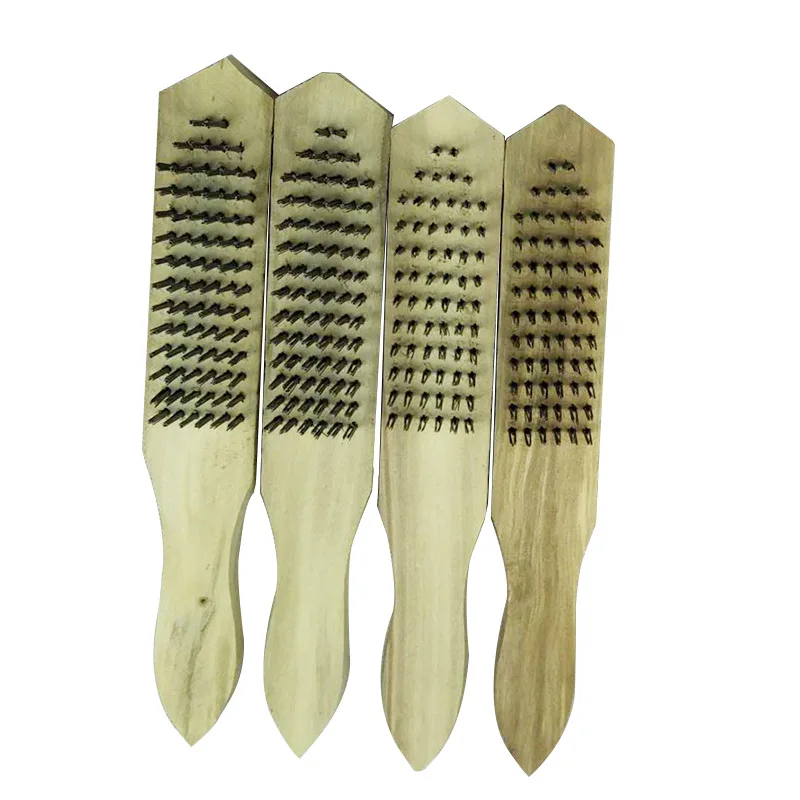 Wholesale 26cm Wooden Handle Brass Plated Brush Steel Brush Metal Rust Removal Cleaning Iron Brush Stainless Steel Wire