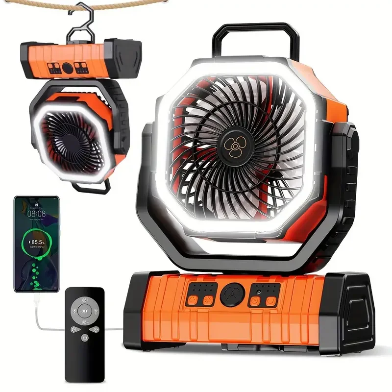 Outdoor camping shaking charging fan, silent camping tent, high wind power desktop, small fan light