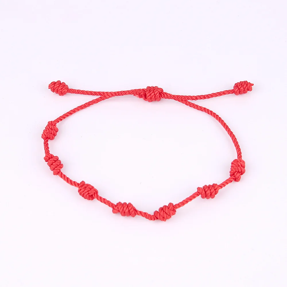 Simple Design Handmade Woven Red Rope Knot Bracelet Adjustable Lucky Black 7 String for