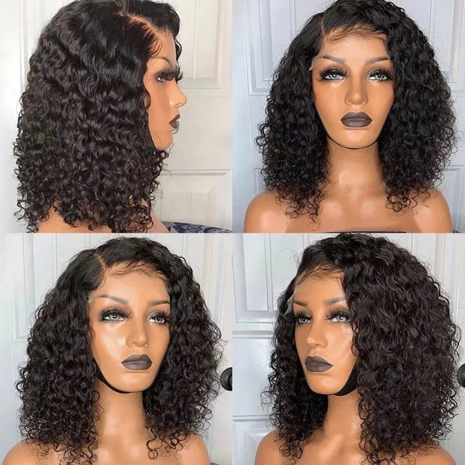 Wholesale Black Deep Curly Cuticle Aligned Hair Bob Lace Wig Vendor,Factory Price Kinky Curly Bob Pre plucked With Baby Hair