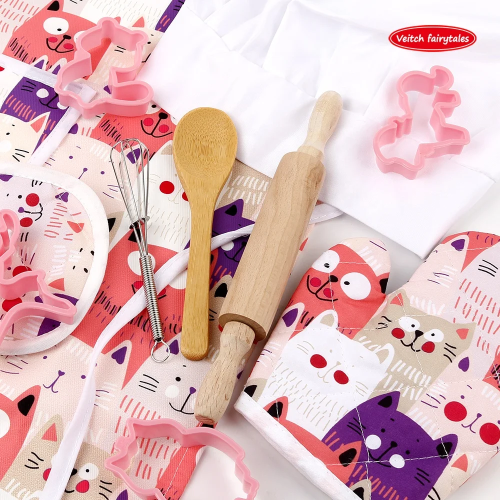 Veitch сказки Таможня Ягнится колпак шеф-повара фартук костюм Ролевые игры сковорода выпечная прокладка салфетка для инструменты для выпечки набор кухонных игрушек для одежды для мальчиков и девочек