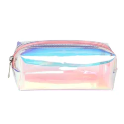 Logo Custom Laser Transparent Waterproof Cosmetic Pencil Case With Zip Storage Bag