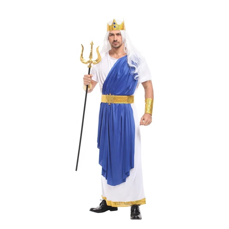 Carnival Halloween Party Cosplay Poseidon Costume The God of the Sea Suit Clothes Men Fancy Adult Costume