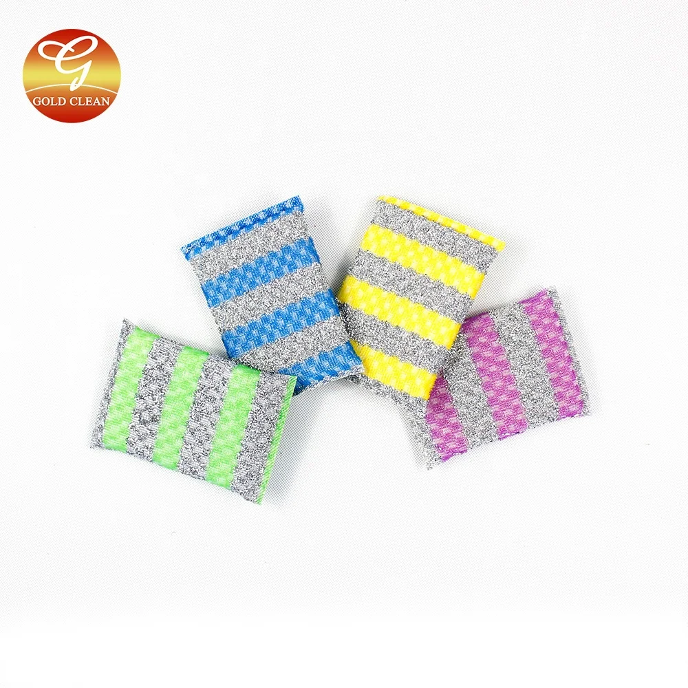 Factory Wholesale Metal Striped Kitchen Cleaning Sponge for Dishes Customized Color Stainless Steel Wire Mesh Sponge Scrubber