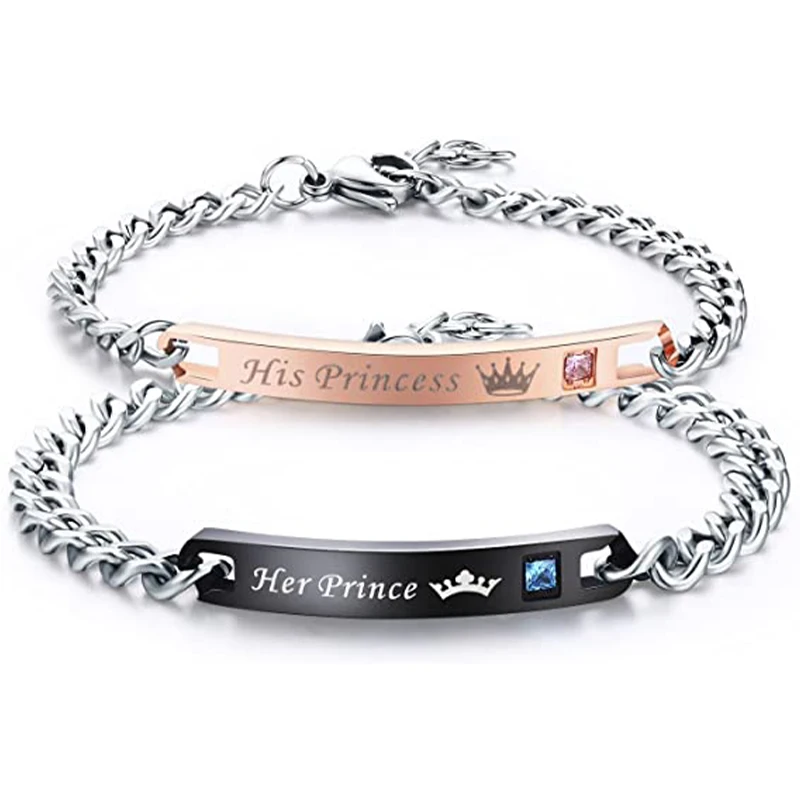 Custom 2PCS Gold plated stainless steel adjustable his and hers bracelets couple pair set crown couple  distance  bracelet