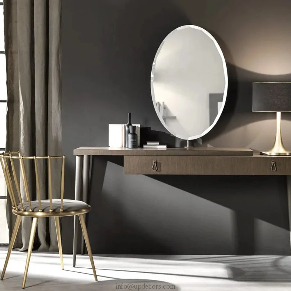High End Bespoke Furniture Italian Bedroom Furniture Designer Veneered Dressing Table With Oval Mirror