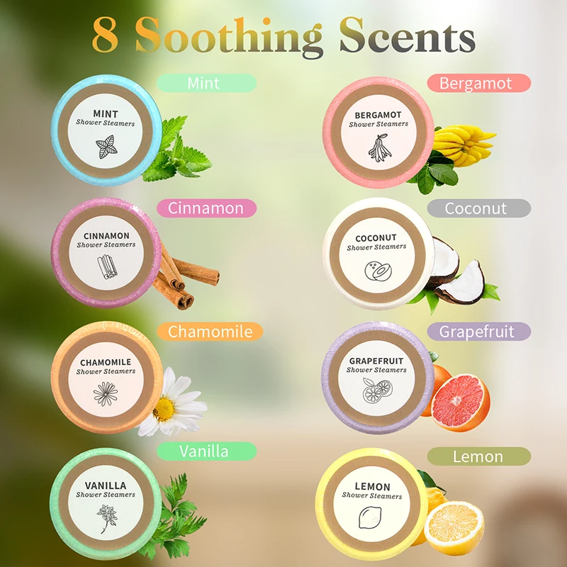 Muran oem Eco-friendly Package lavender Shower Steamers Tablets Set 8pcs Fatigue Relief Essent Oil Aromatherapy Shower Steamers