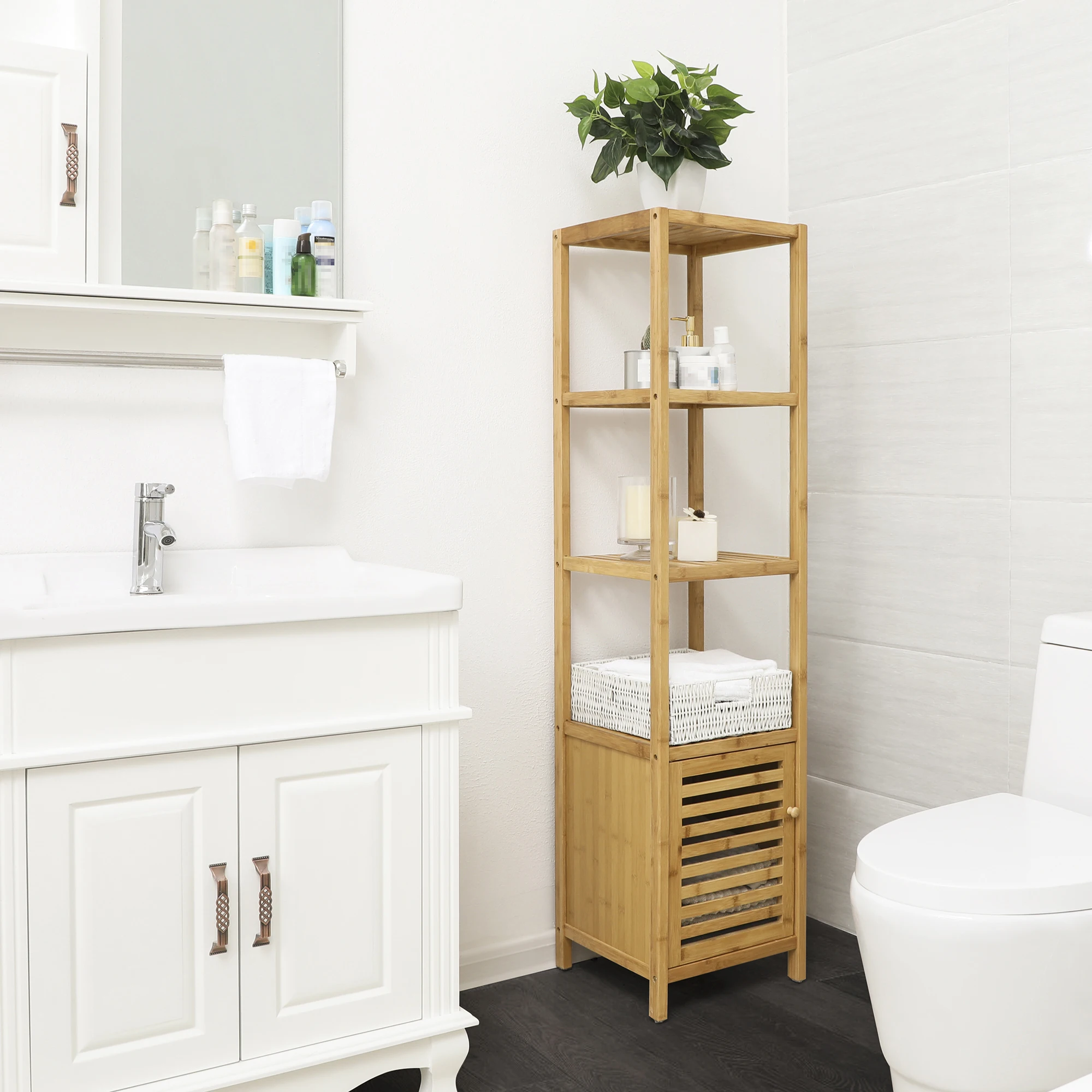 Decorative Entryway Multi-layer Bamboo Knife Bath Storage Rack Bathroom