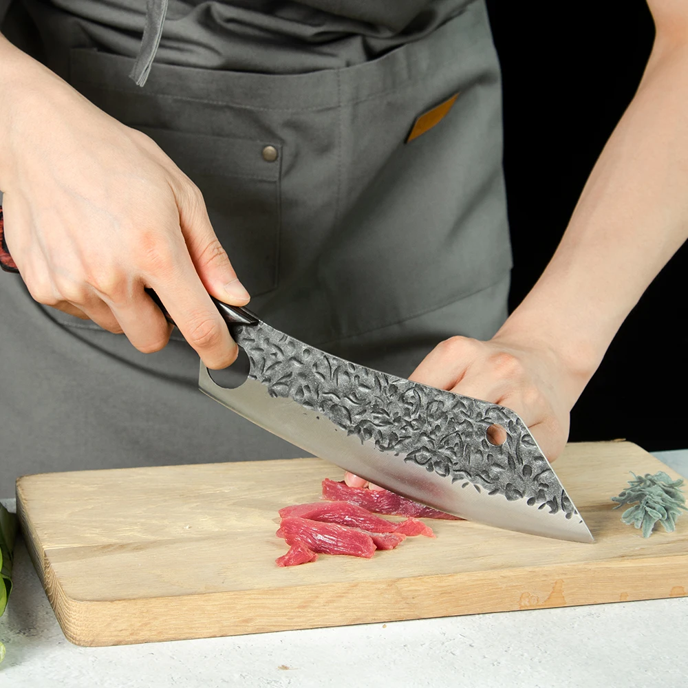 Xingye Factory Customized Logo Full Tang Handle Finger Hole 8 Inch Stainless Steel Meat Cutting Chinese Kebab Fish Slicing Knife