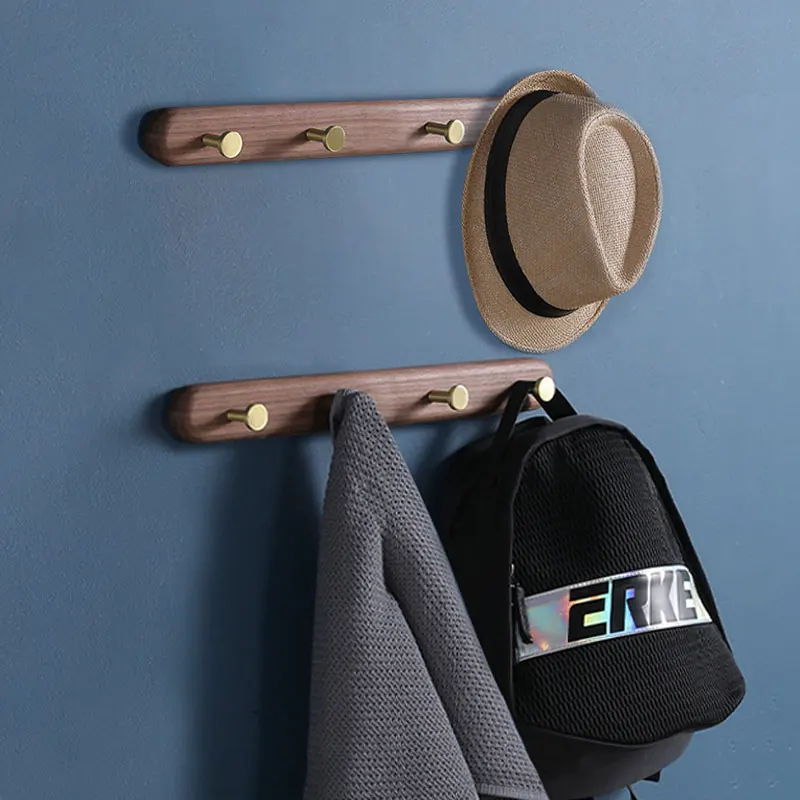 Brass Coat Hook Wooden Row Crochet Coat Rack Bedroom Wall Hanging Black Walnut Clothes Hook