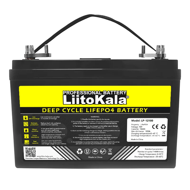 LiitoKala deep cycle 12V 100Ah 120Ah 160Ah 180Ah LiFePO4 Battery copper terminal connection with usb and type-c rechargeable