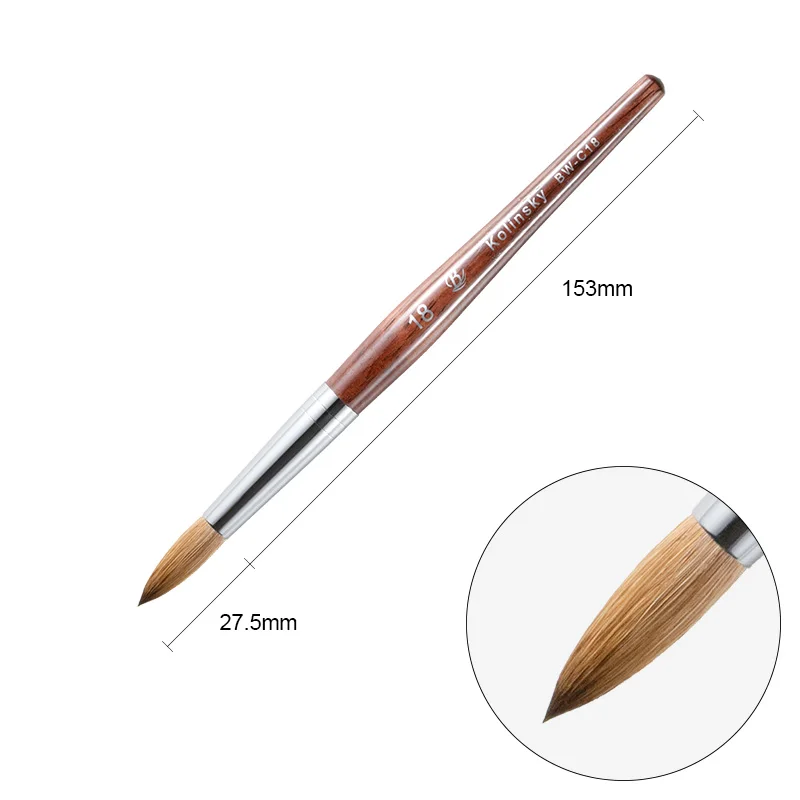 High Quality 65% Kolinsky Bristle Nail Brush Brown Brush Handle with Acrylic Powder Dedicated Extension for Nail Polish WC-12