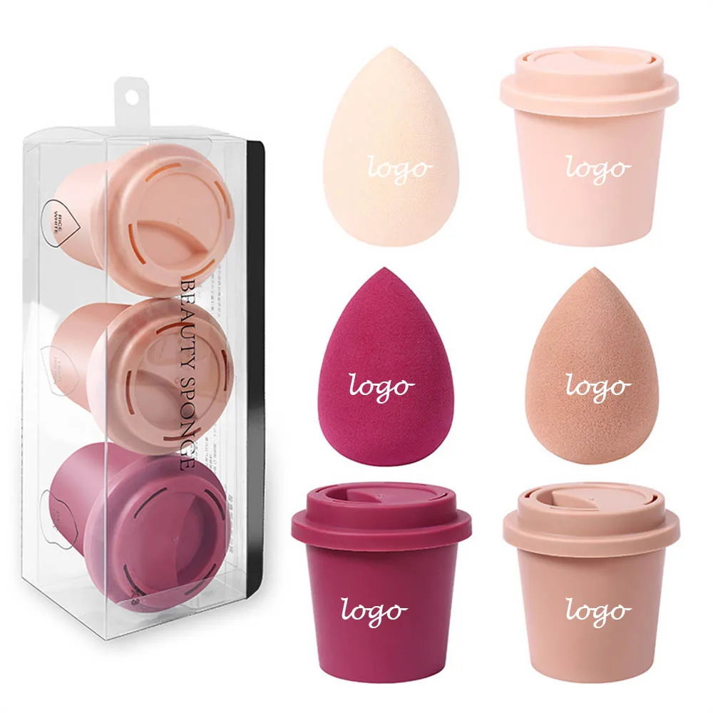 Customizable Beauty Cosmetic Blender Soft Latex-Free Coffee Cup Makeup Sponge Washable Powders Puff with Private Label in Box