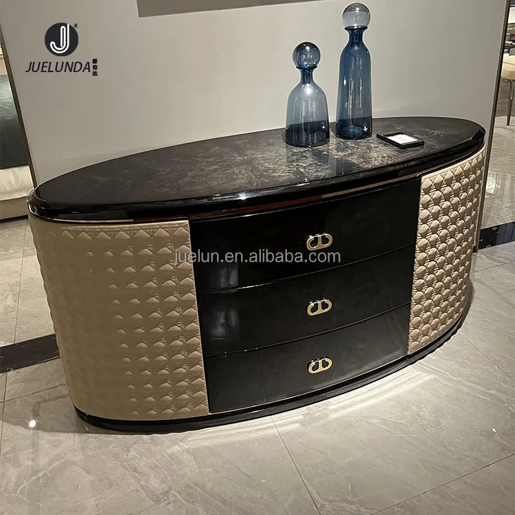 Modern Drawer Unit Upholstered Storage Chest High Glossy Wooden Veneer Side Board Blue Hotel Buffet Table