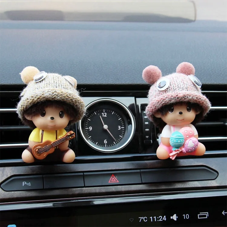 Car Decoration Doll Ornament Cute Couple Doll Car Air Vent Ornament Mini Cartoon Cake Milk Girls Car Scent