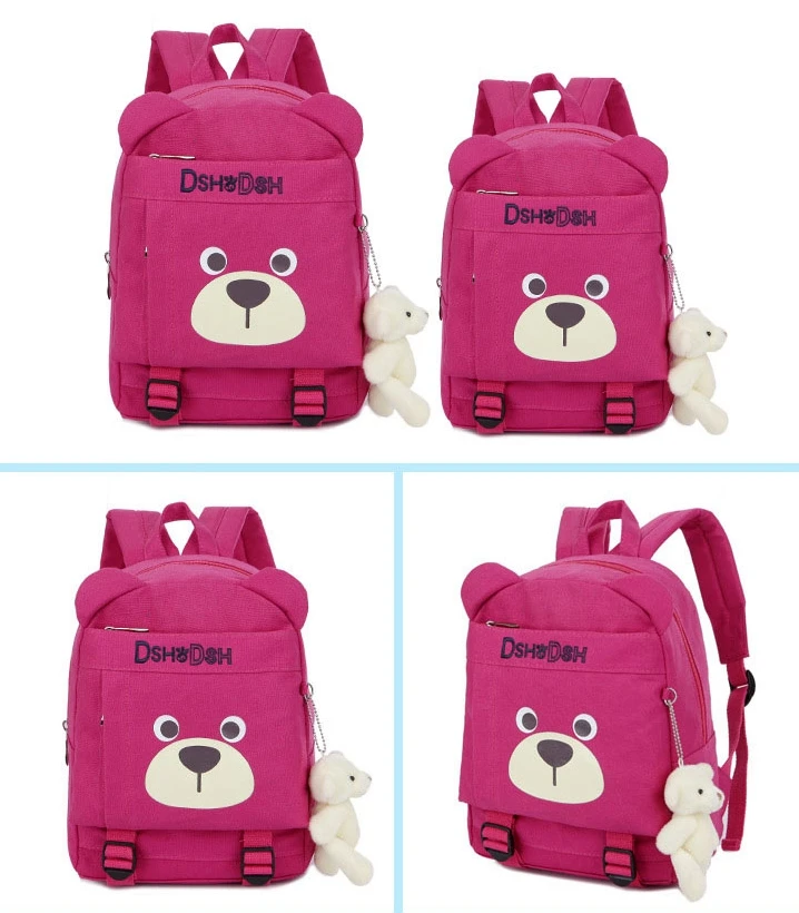 New design funny kids backpack with bear doll primary school students backpacks school bags for children
