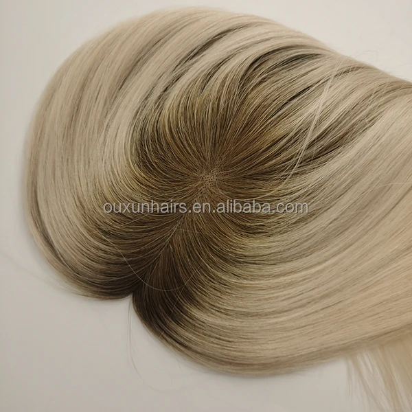 stock warm blonde  root color fine mono base with npu  100% real virgin human for thin hair woman  wholesale
