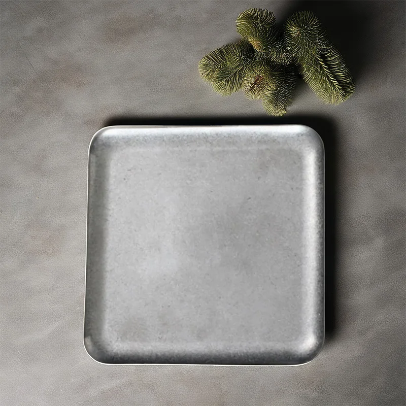 High quality retro customization logo brand silver square plates dishes restaurant tableware food serving fruits snack