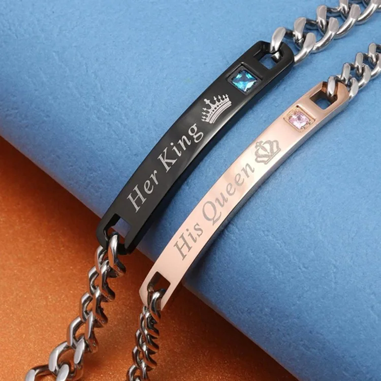 Hot Sale Lovers Bracelets His Queen Her King His Beauty Her Beast Crown Couple Bracelets Bangles For Lovers Jewelry