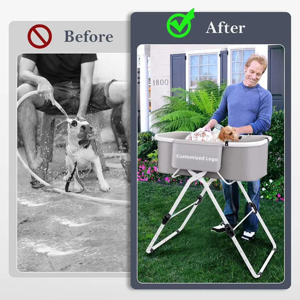 Outdoor and Indoor Elevated Foldable and Portable Dog Bath Tub and Wash Station for Bathing Shower and Grooming