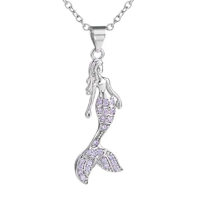 Fashion Mermaid Pendant Silver Necklace Jewelry for Little Girls Kids Women Christmas Birthday