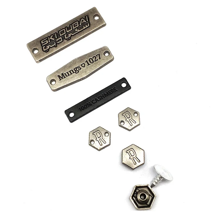 Customized Jeans Zinc Alloy Metal Letter Logo Label Jeans Leather Plated Gold Custom Logo Metal Clothing Label