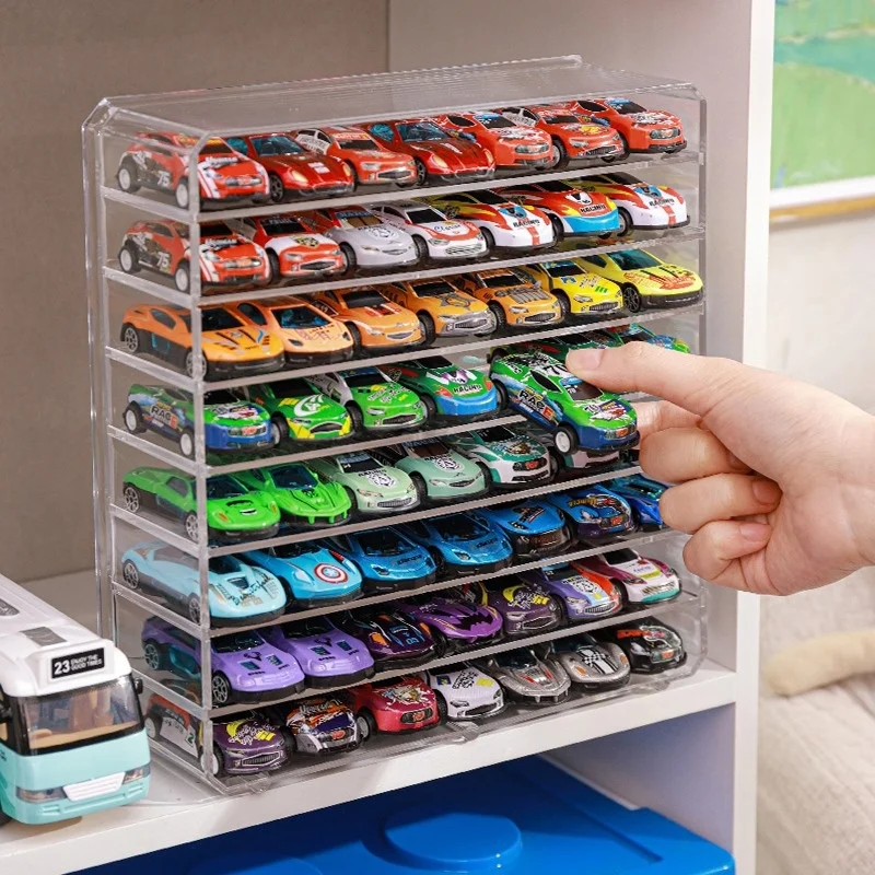 Wholesale counter table display stand, transparent removable plastic display box, Hot wheel mecca toy car storage box