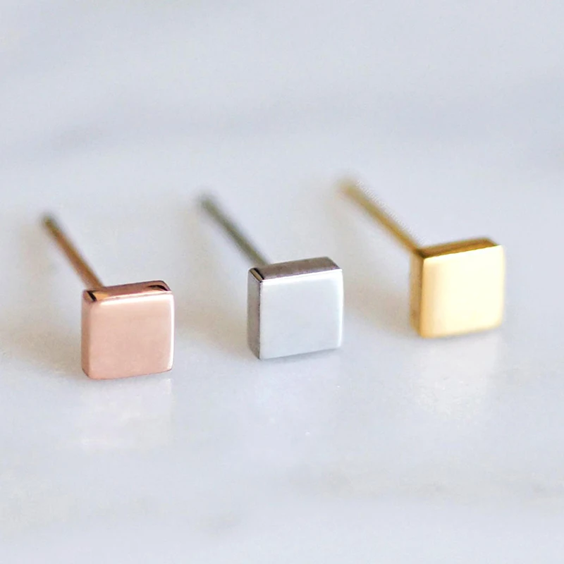 eManco Factory Sale Small Studs Stainless Steel Earrings Square Shape Minimalist Jewelry