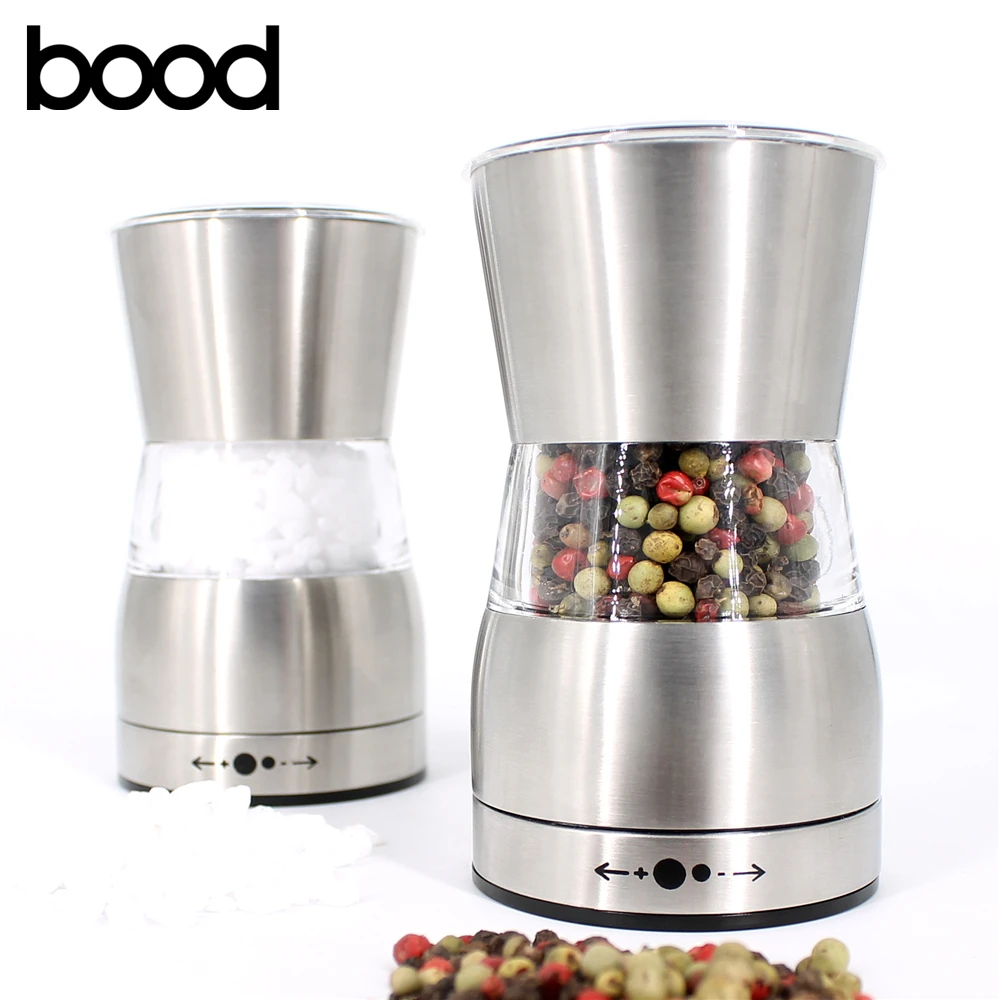 portable manual salt and pepper mill set with stand / stainless steel spices grinders with acrylic lid