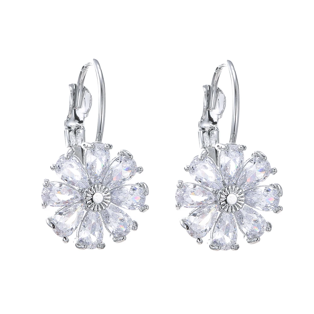 EMMAYA Boho Little Flower Colorful Gemstone Cubic Zirconia Silver Gold Plated Stud Earrings For Women Bridal Wedding Party Gift