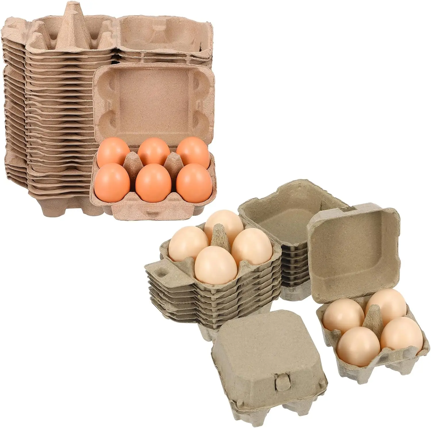 PTPACK Kraft Pulp Egg Trays for Chicken Eggs - Half Dozen and 4 Count Egg Cartons