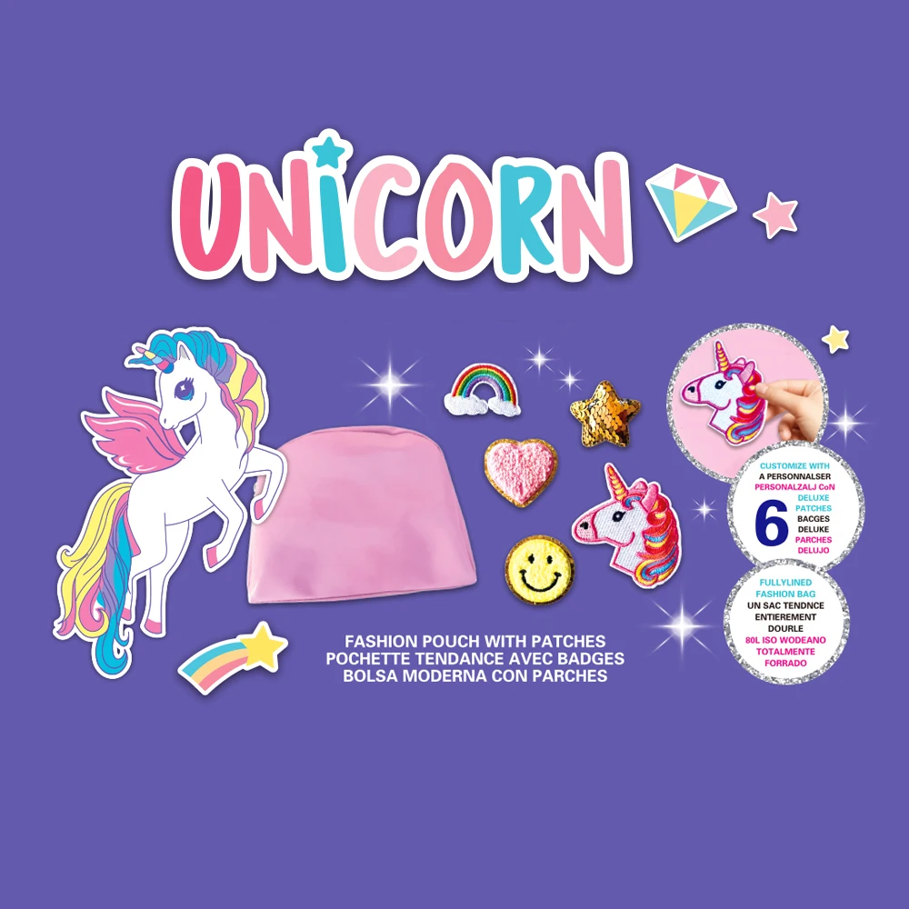 Custom Wholesale New DIY Unicorn Colorful Kids Pouch Bags With Patches Children Creative Craft Kit