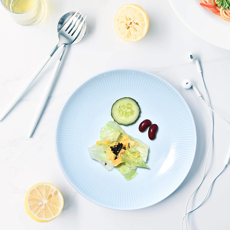 Customized Logo Dinnerware Image Printing Blue Green Colorful Shiny Glaze Steak Dessert Plate Porcelain Home Daily Use Plate