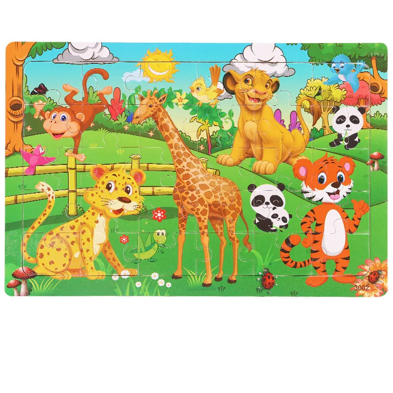 Children gift items custom flag 30pcs colorful printing wooden animal puzzle