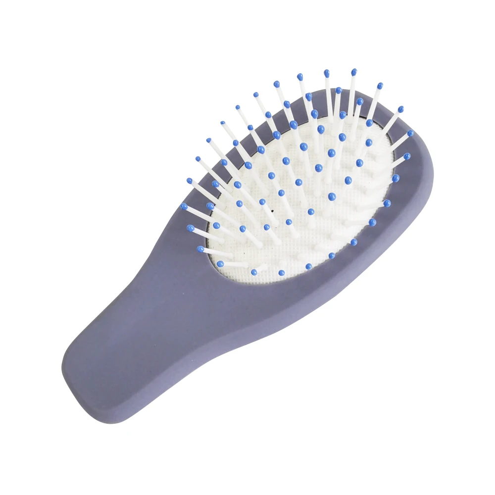 Colorful Cute Portable Mini Size Baby Travel Pocket Oval Cushion Rubber Touch Plastic Hair Brush For Kids With Nylon Pins