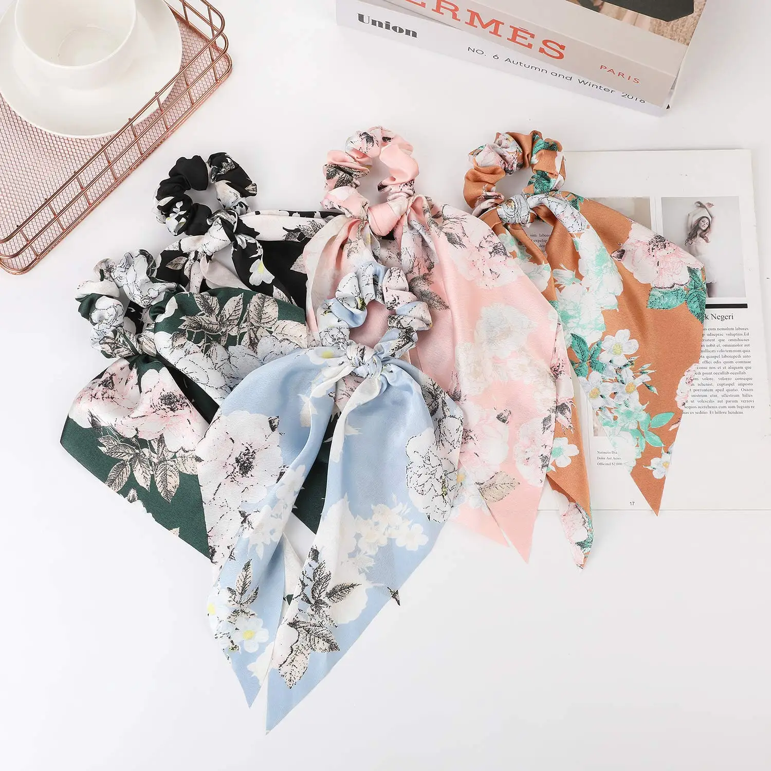 Таможня печать Шифоновая лента конский хвост держатели длинные волосы полоса волосы шарфы для женщин девушек