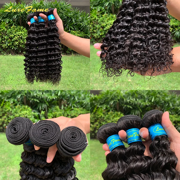 Luxefame Peruvian Deep Wave Hair Bundles Deal Can Buy 1/3/4 Bundles 100% Non Remy Human Hair Extensions Peruvian Hair Bundles