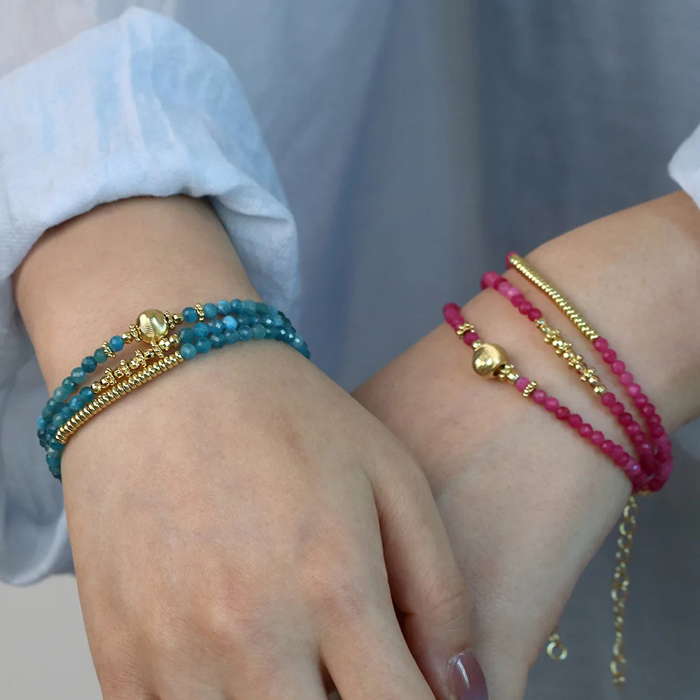 Lucky Pvd Gold Plated Jewelry Natural Green Rose Red Gemstone Beaded Bracelets With Charms Stone