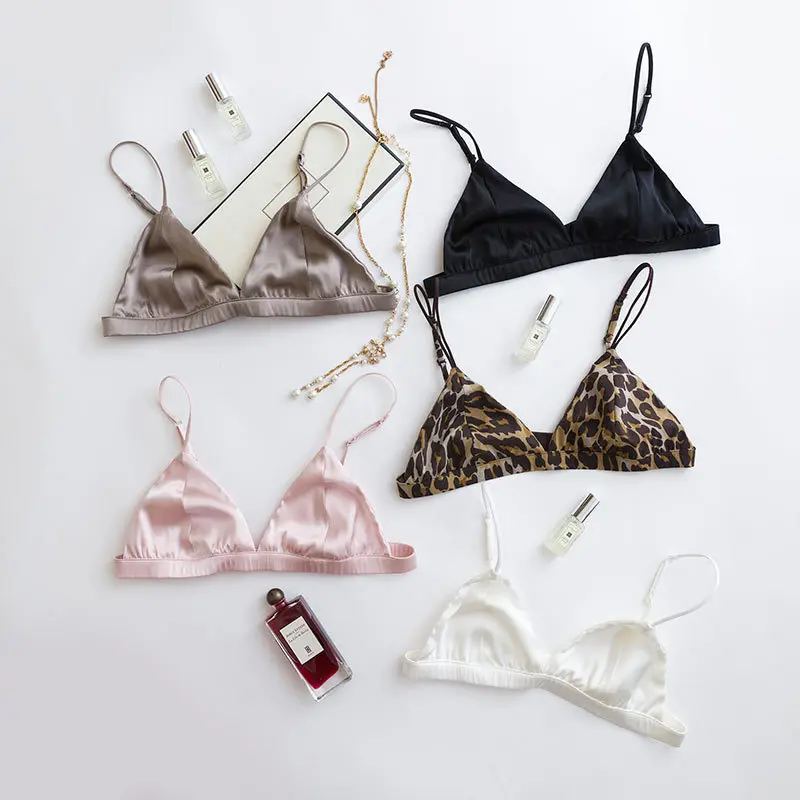 Female Ice Comfortable Underwear Sexy Mulbery Silk Bra Design Plain Western Strap Anti Girl Silk Bra