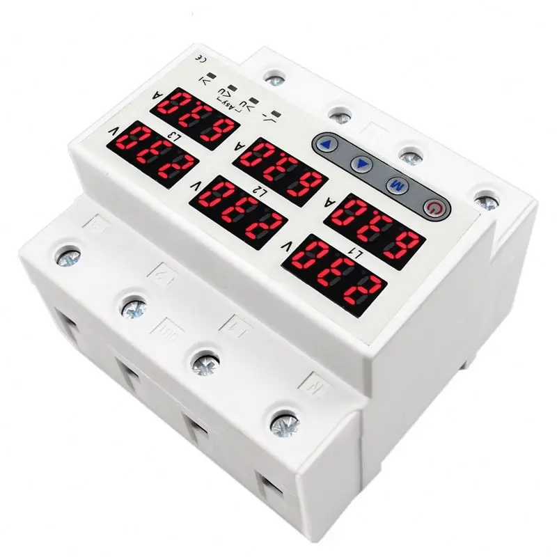 LED display 220V 400V 63A three phase four wire over under voltage protector
