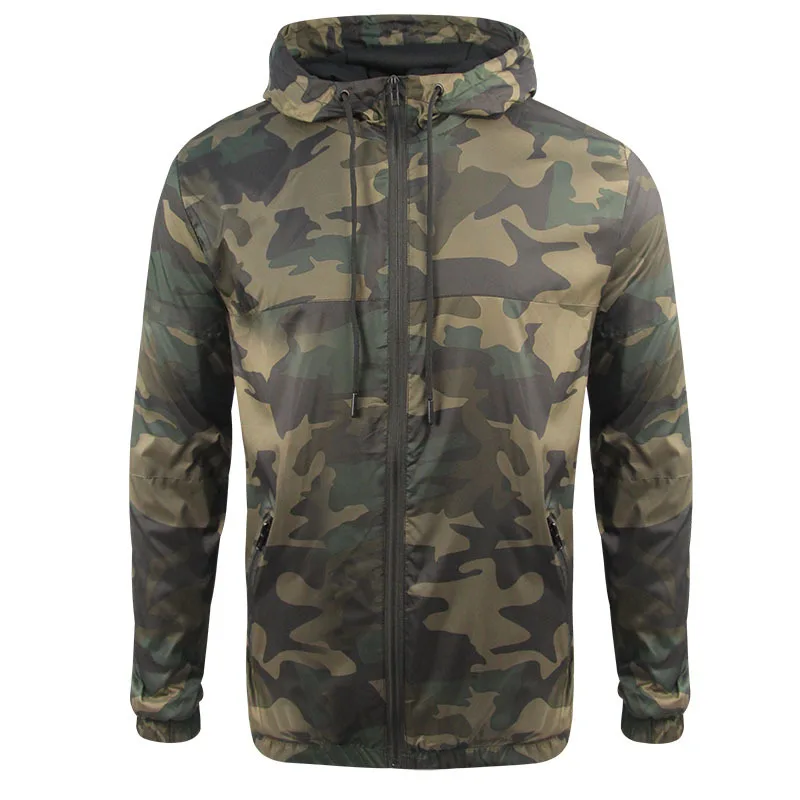 OEM Custom Logo Autumn Blank Hooded Mesh Breathable Outdoor Wear Waterproof Coat Mens Camo Windbreaker Jacket