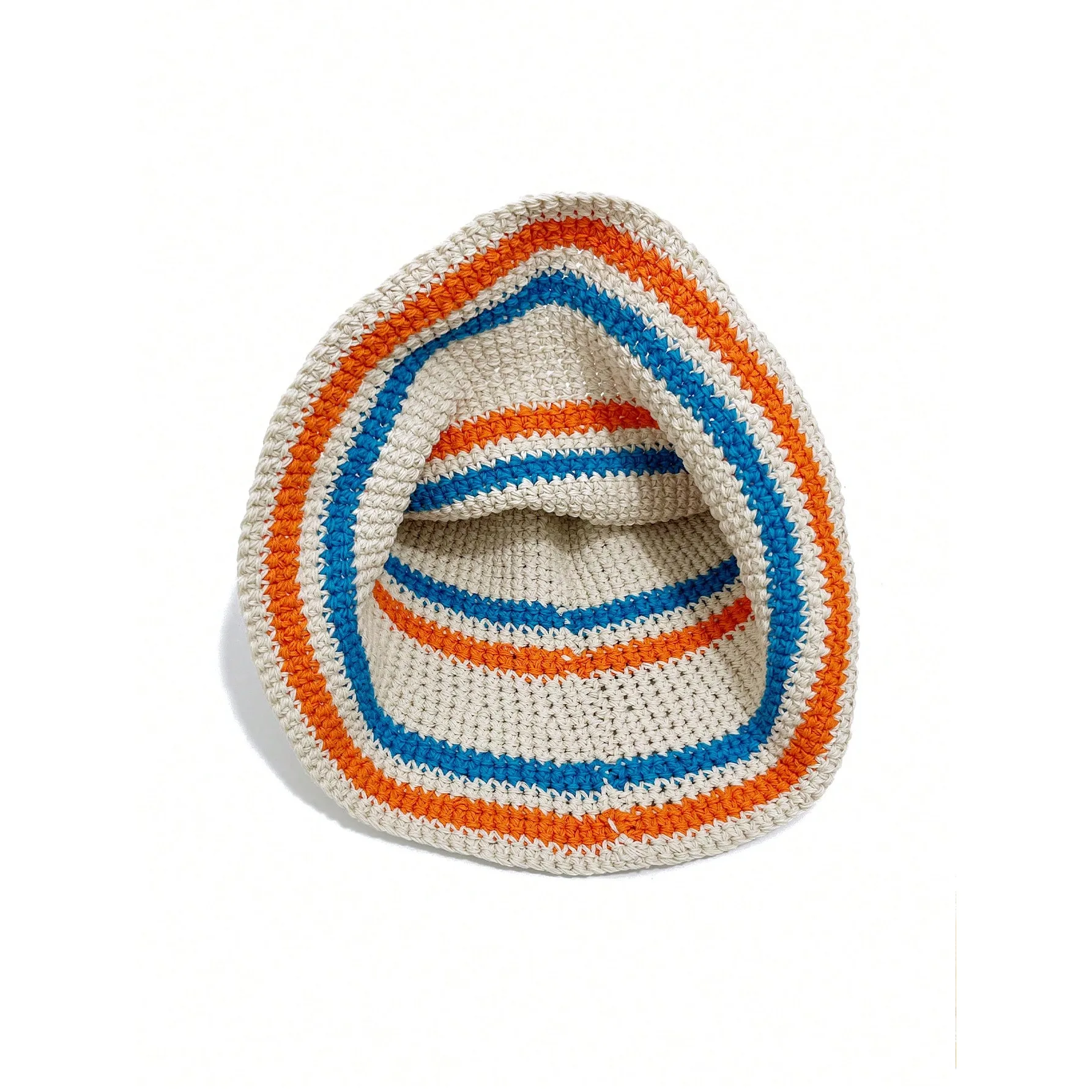 Fashion Summer Striped Crochet Hat Cotton Knitted Sunshade Sunscreen Bucket Fisherman Hat