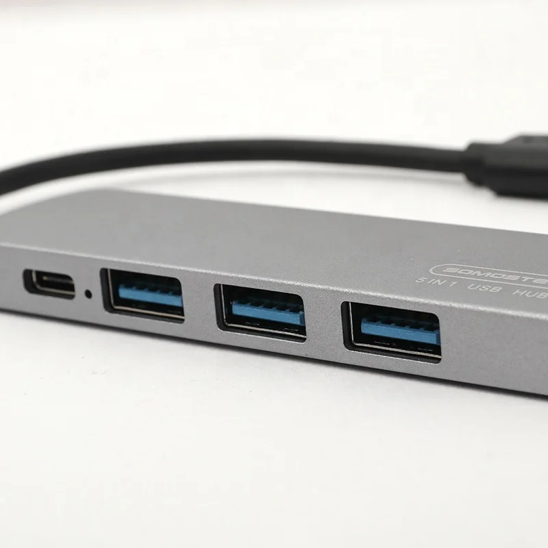 Somostel SMS-BZ09 High quality 5 in 1 Hub Adapter USB A 4 Port USB 3.0 Hub with Type c