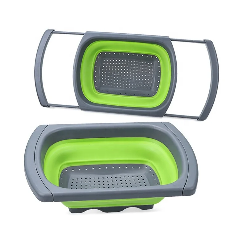 Rectangle Telescopic Foldable Drain Basket Kitchen Collapsible Plastic basket Wash Fruits Vegetable Folding Silicone Basket