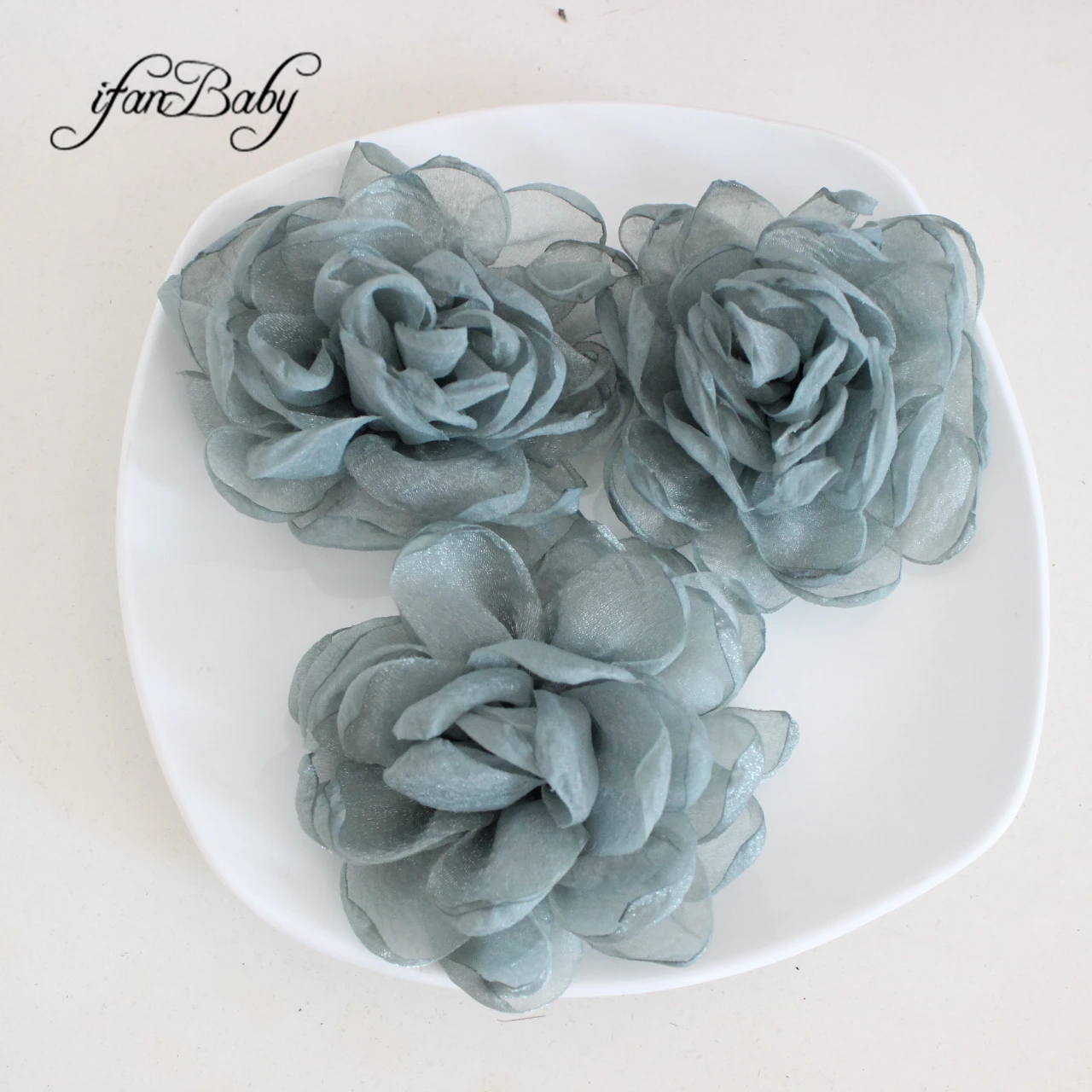 9-10cm Women Girl Chic Rosette Organza Floral Singed Burned Fabric Flowers For Hair Accessories