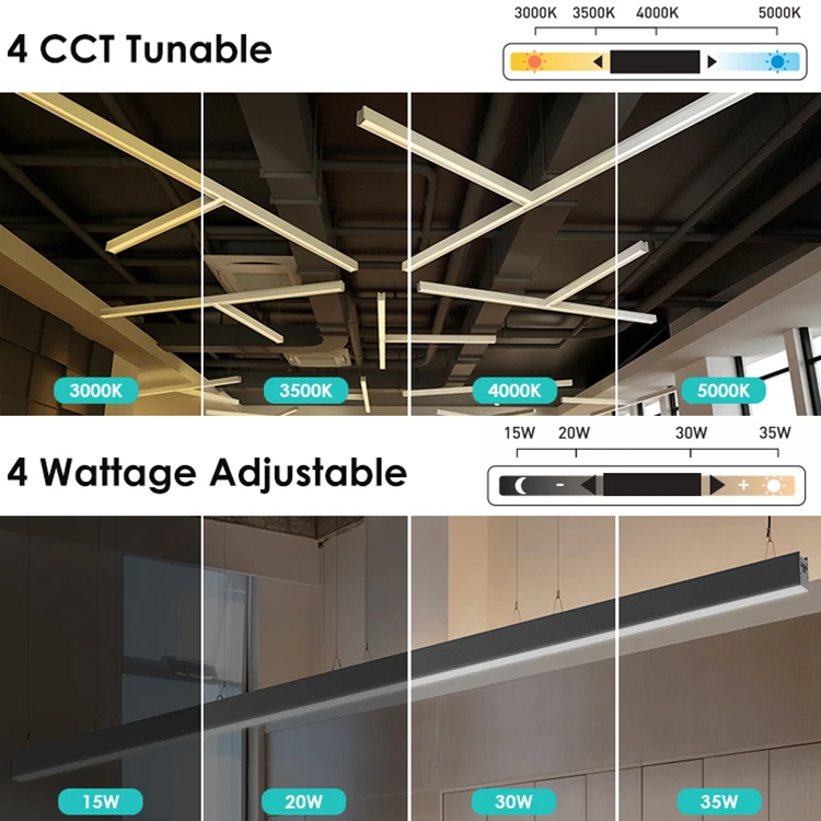 Hot Sale Aluminum Smd2835 Factory Warehouse Office Profile Led Pendant Lighting 4cct Dimmable Ceiling Hanging Linear Light