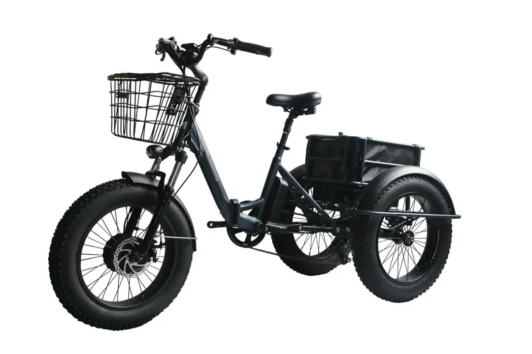 Высокое качество 48V 500W складной 24 дюйма с толстыми покрышками 3 колеса велосипеда корзиной электрические трехколесные велосипеды груз для перевозки