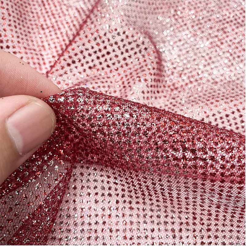 Luxury Sequin Net Shimmering Bling Premium Glitter Red Mesh Fabric Shiny Bridal Lace Fabric Silver Lurex Glitter Wedding Fabric