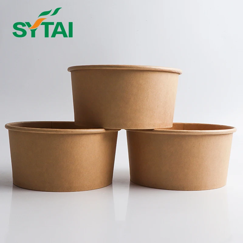Wholesale 1300ml disposable high quality kraft salad bowl customized logo food grade paper bowl hot soup kraft paper bowl