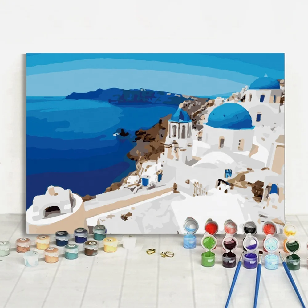 World Famous Holiday Tourist Santorini Sea Scenery DIY Numbered Painting On Canvas